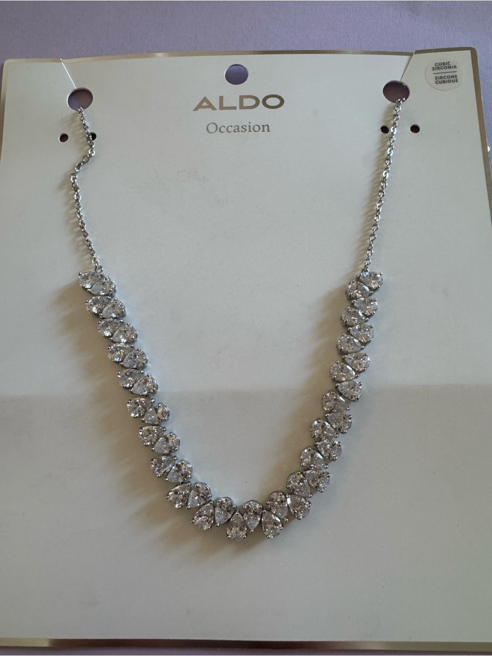 16cm adjustable Aldo Silver Cubic Zirconia Teardrop Statement Necklace